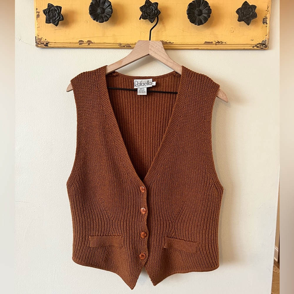 Button Down Vest Cotton Size Large Burnt Orange